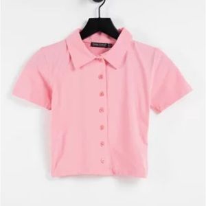 🌻 Crop Polo Button Down Salmon Pink
